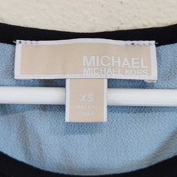 Michael Kors Colorblock Short Sleeve Layered Blouse Hi Low Hem Navy Blue Size XS - Picture 5 of 8